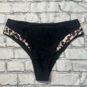 Black and Leopard Print Accents Bikini Bottoms